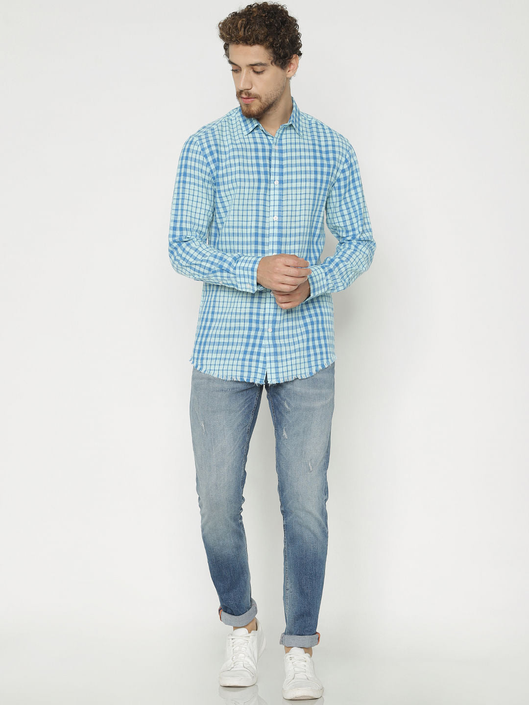 Blue Checks Slim Fit Full Sleeves Shirt