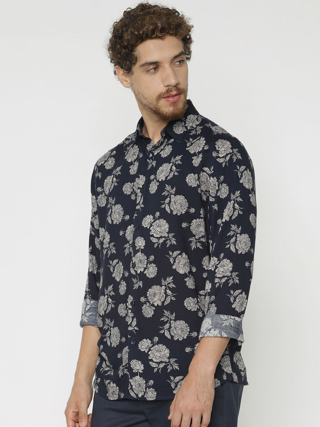 Blue All Over Print Slim Fit Full Sleeves Shirt