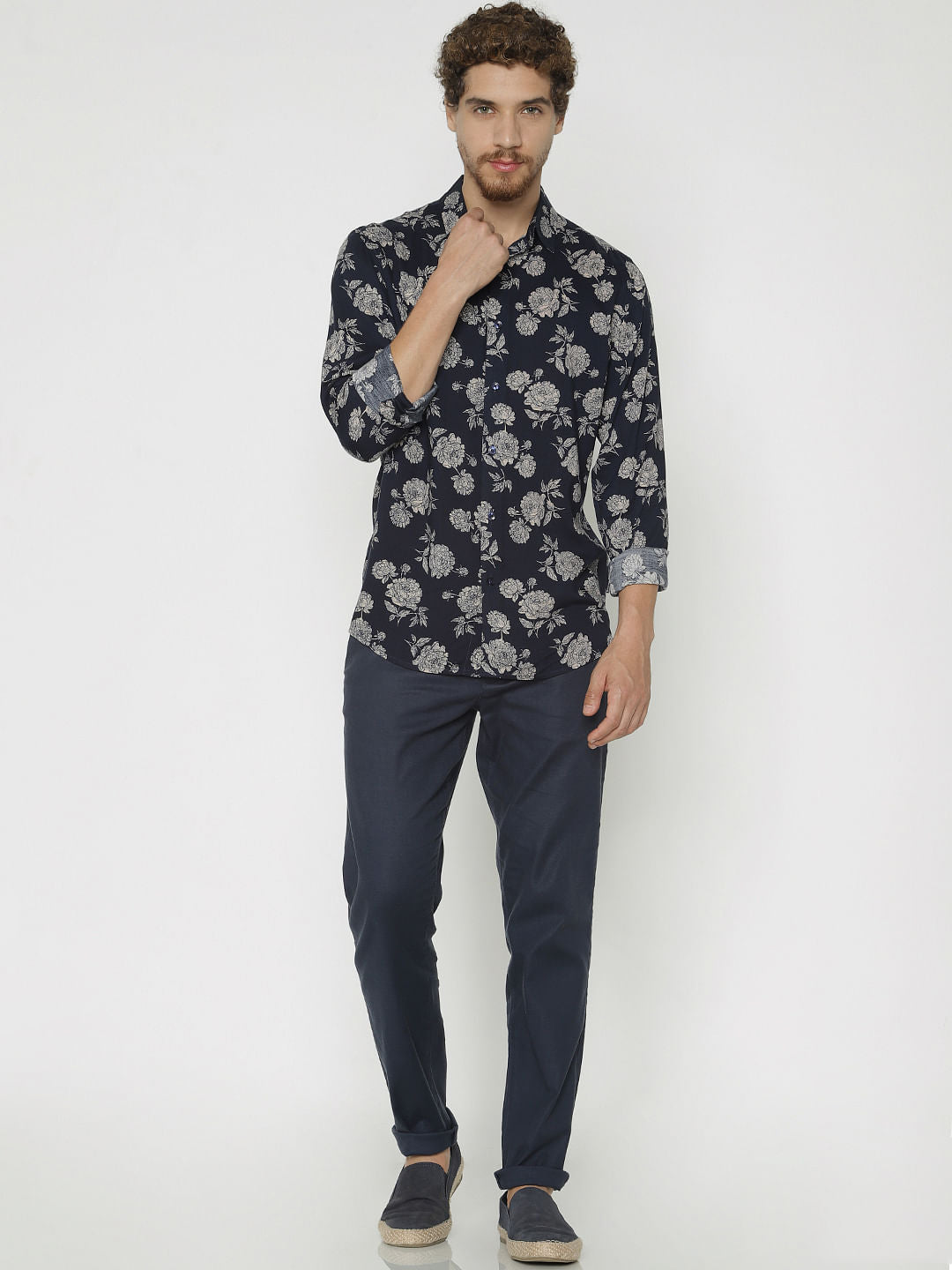 Blue All Over Print Slim Fit Full Sleeves Shirt