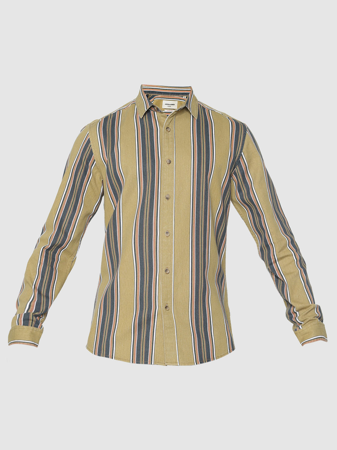 Green Striped Slim Fit Full Sleeves Shirt