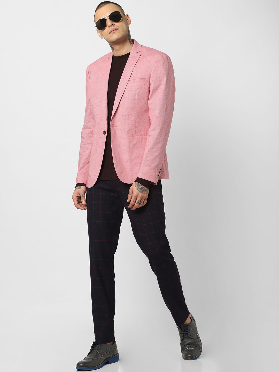 Pink Single Button Blazer - 46