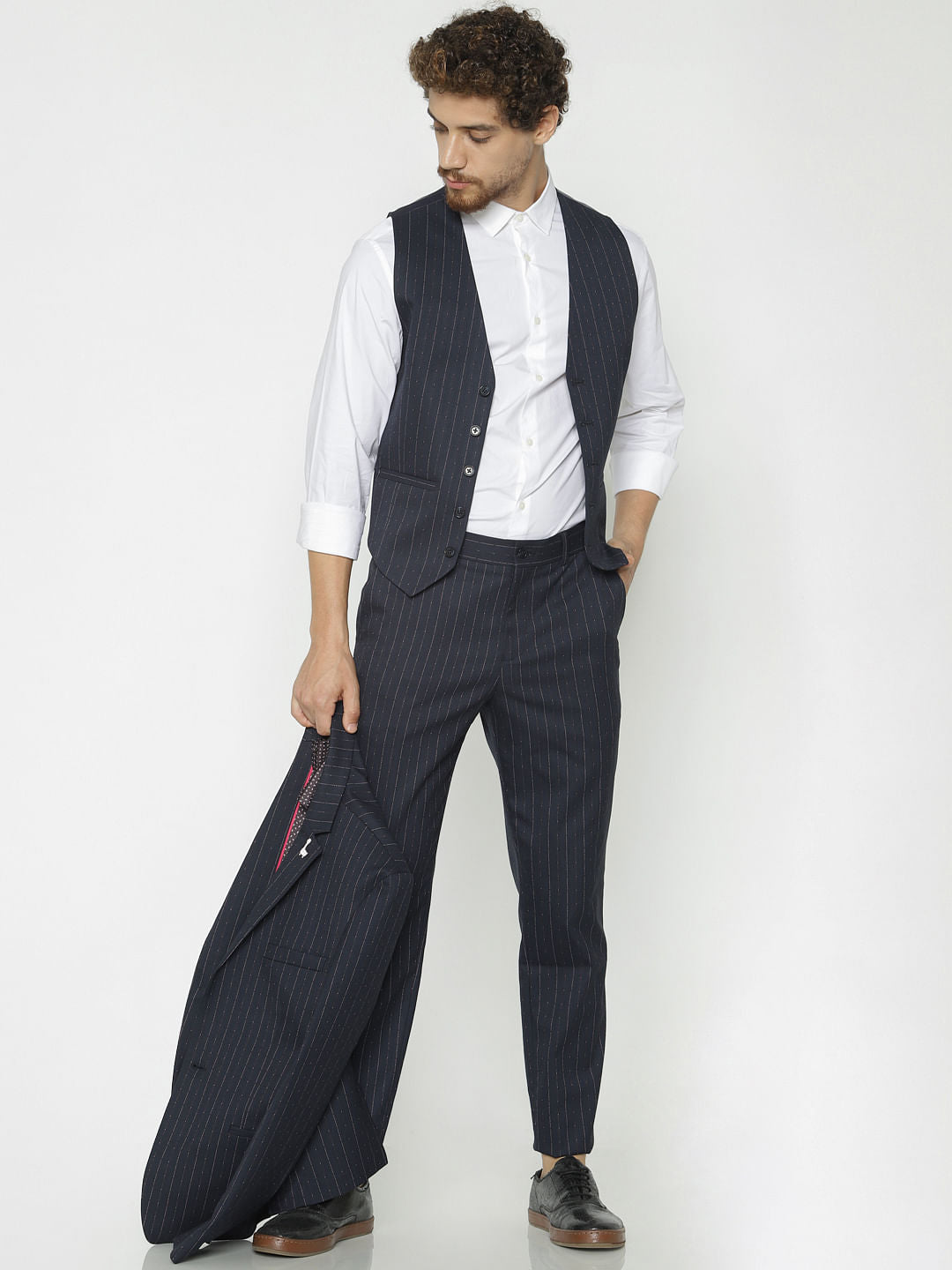 Navy Blue Striped Trousers