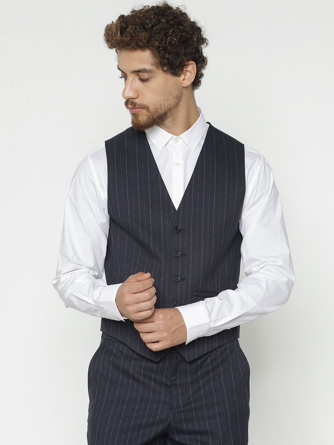 Navy Blue Striped Waistcoat - 46