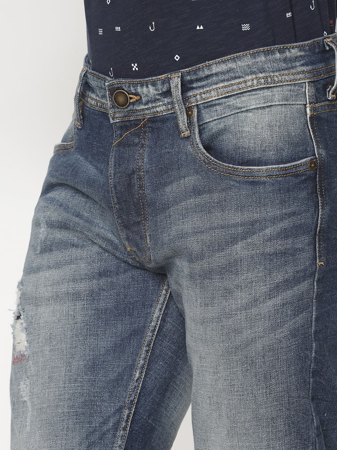Blue Faded Distressed Tim Anti Fit Jeans