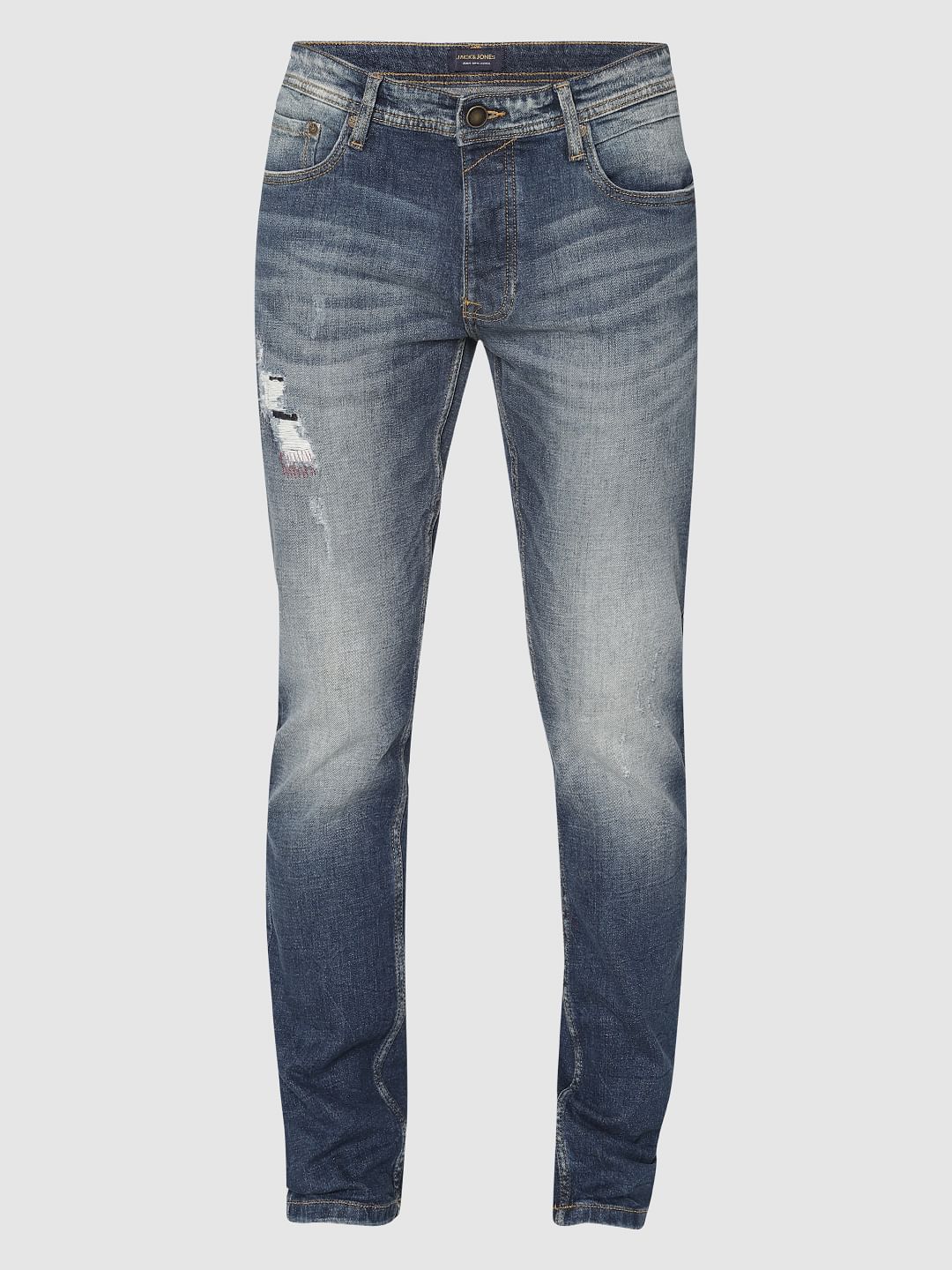 Blue Faded Distressed Tim Anti Fit Jeans