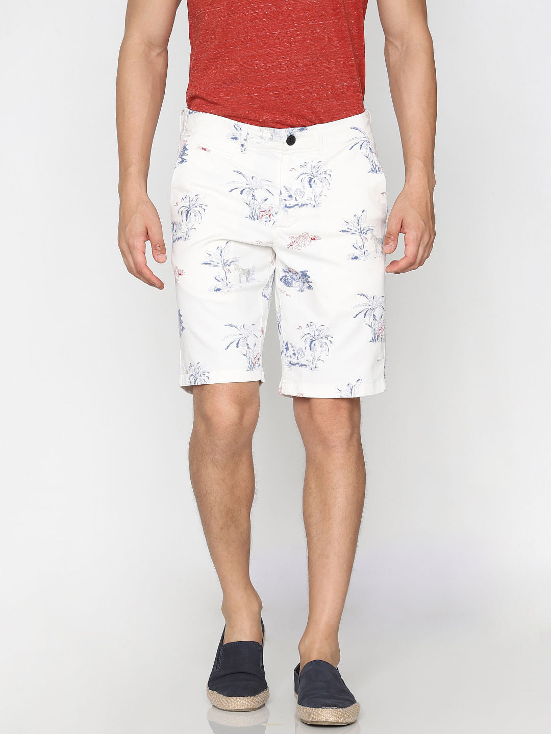 White All Over Print Chino Shorts - S