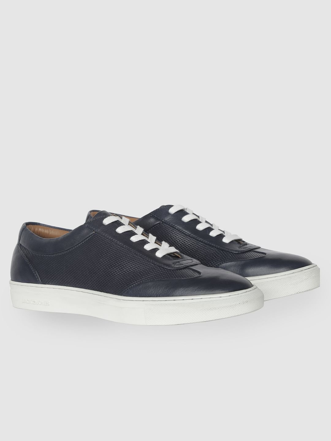 Navy Blue Leather Sneakers - 6