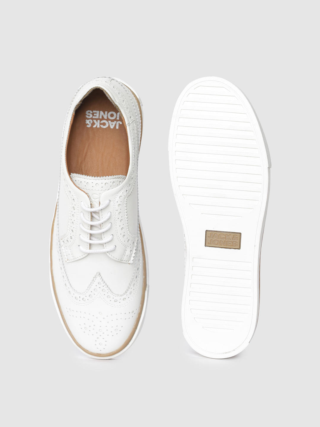 White Perforated Leather Brogues - 6