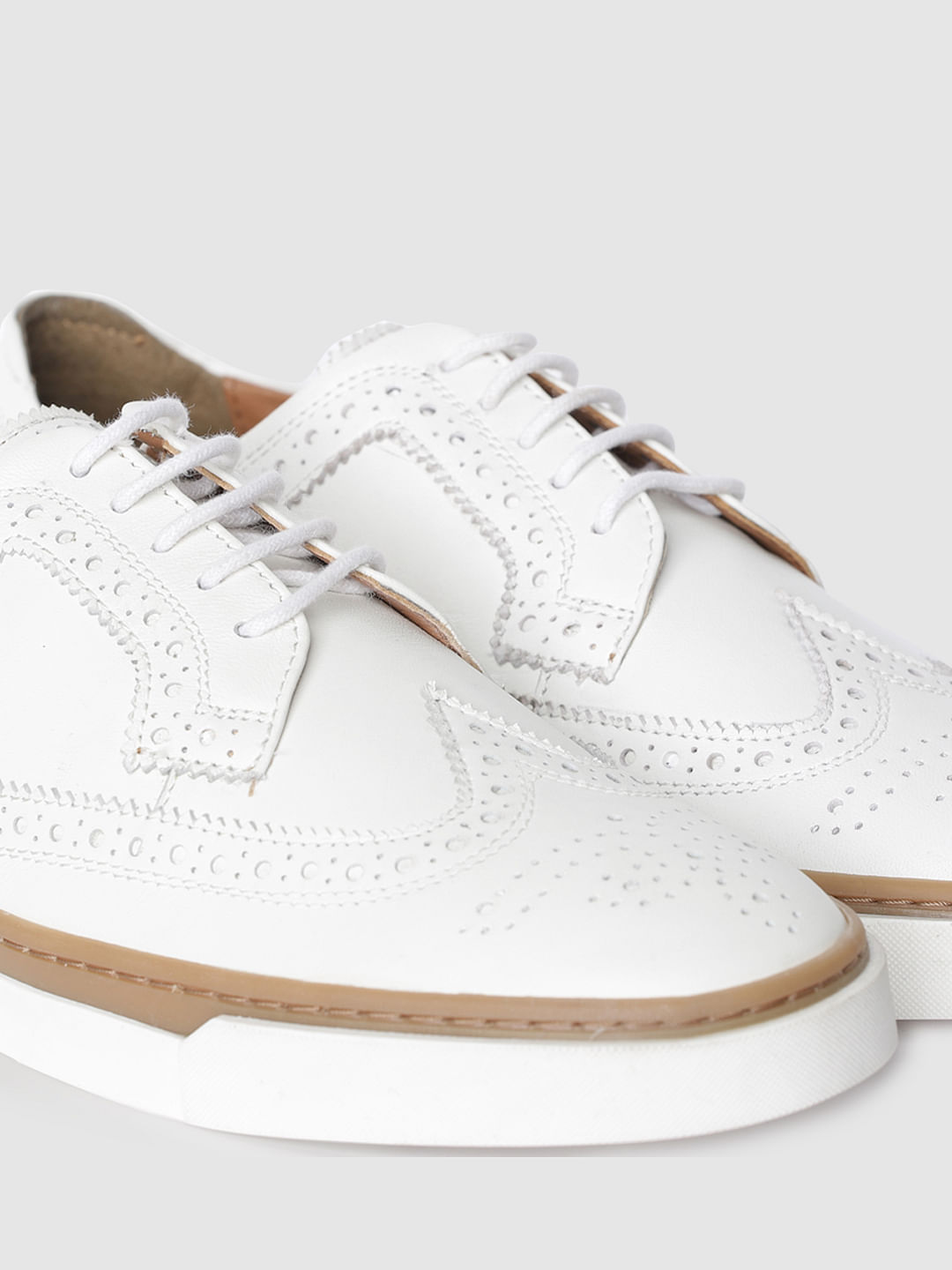 White Perforated Leather Brogues