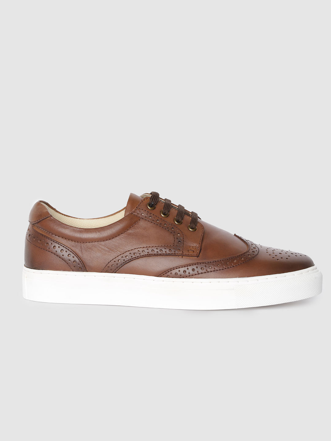 Brown Perforated Brouge Sneakers - 6