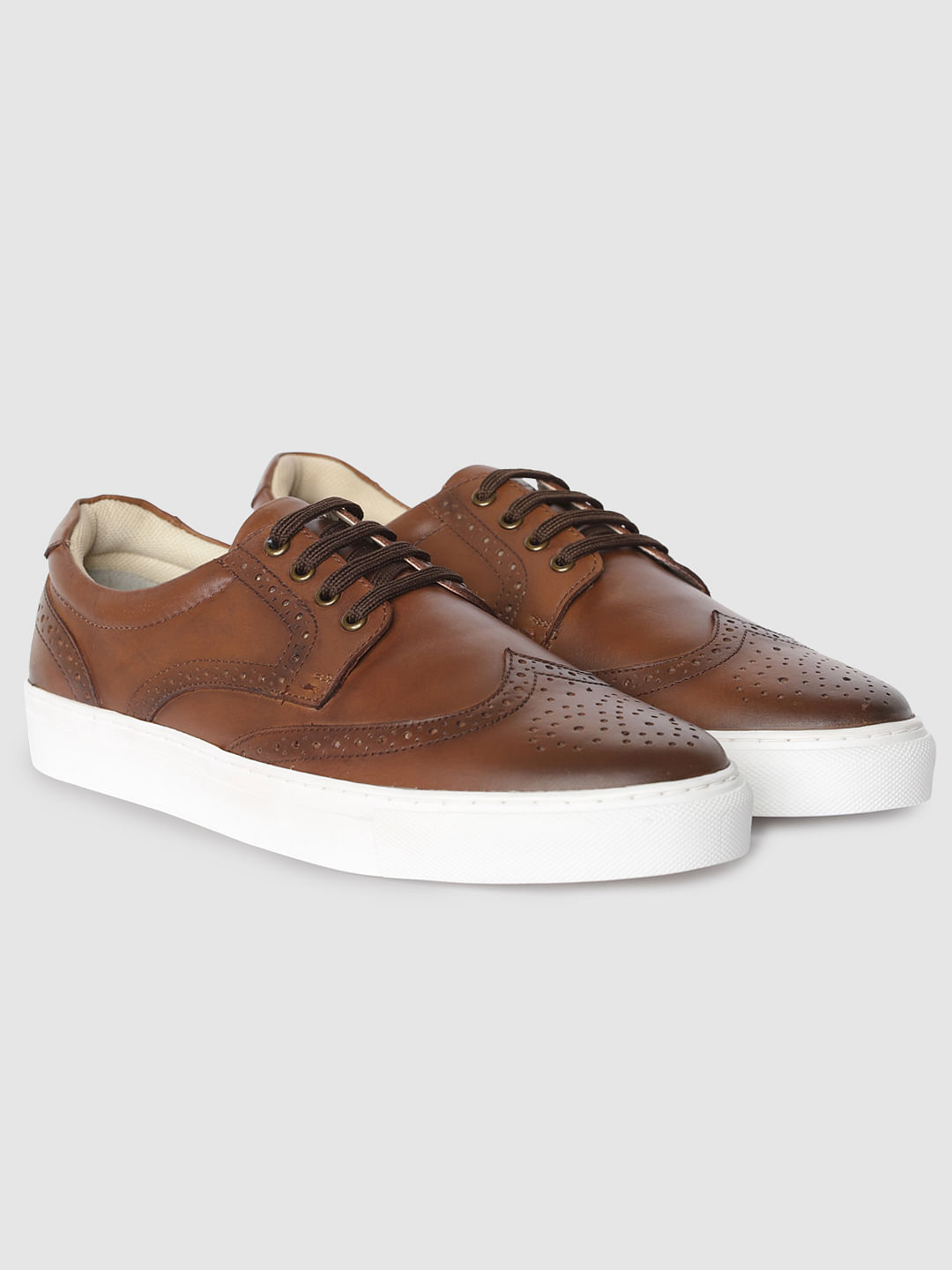 Brown Perforated Brouge Sneakers