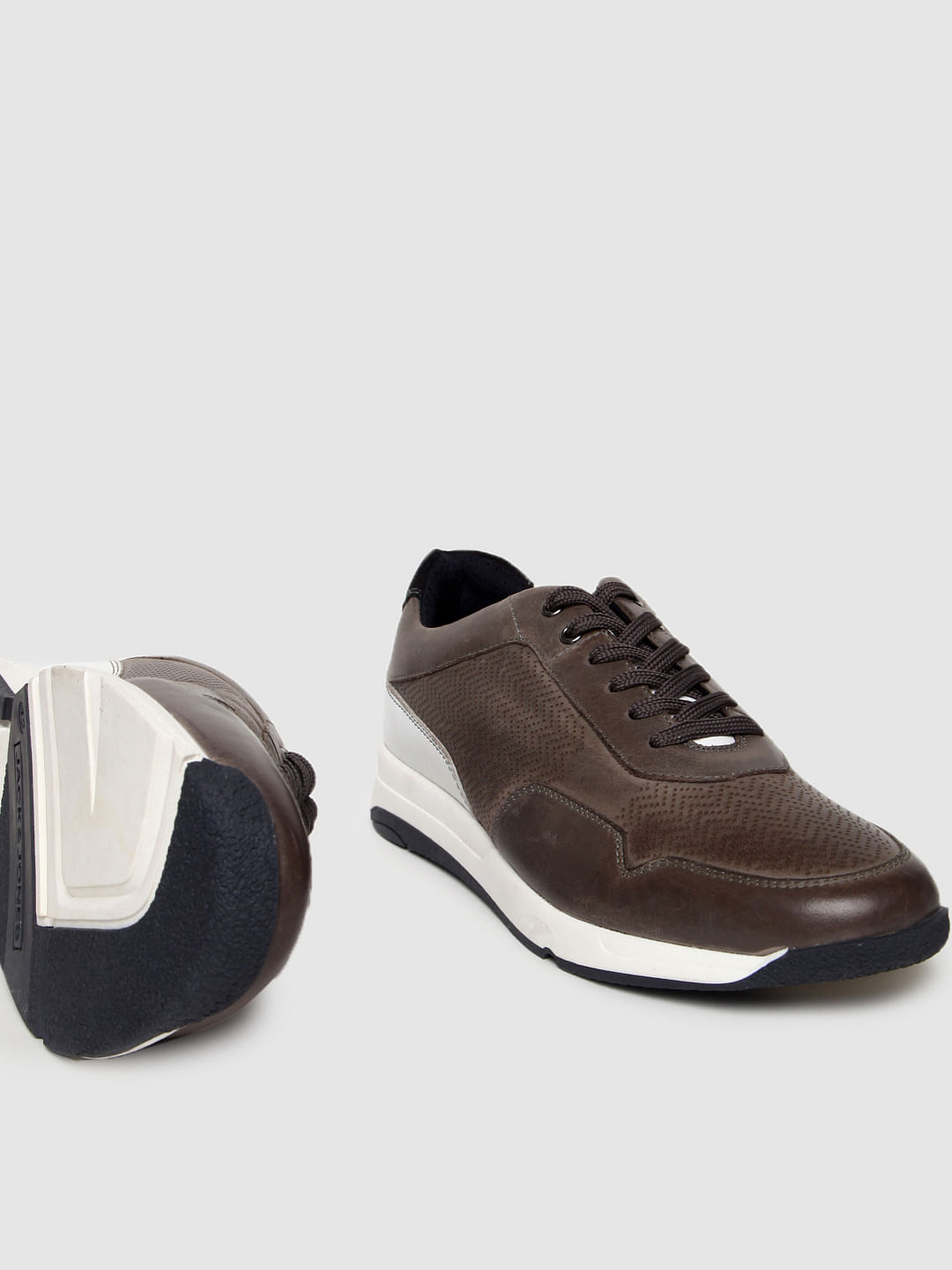 Brown Colourblocked Leather Sneakers - 6