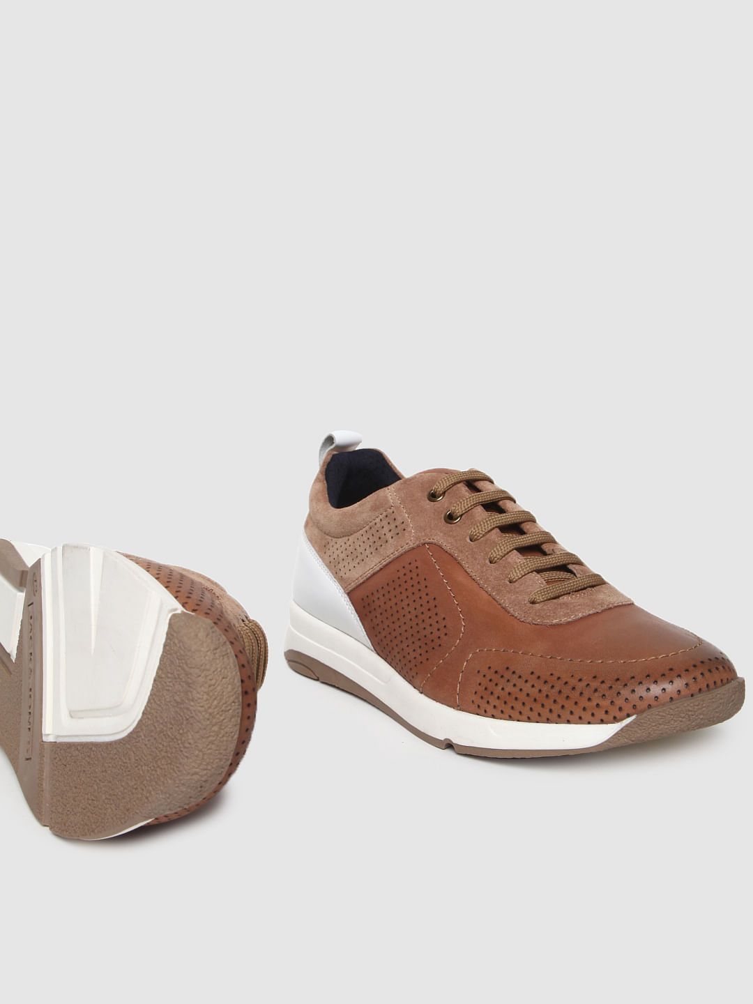 Light Brown Colourblocked Leather Sneakers - 6
