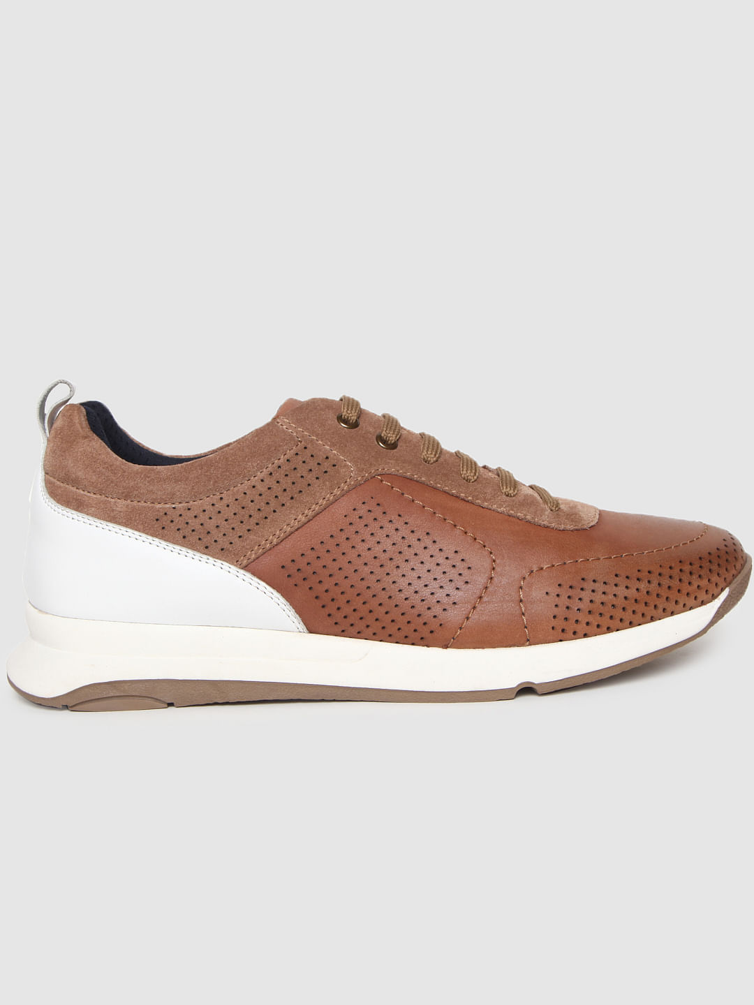 Light Brown Colourblocked Leather Sneakers