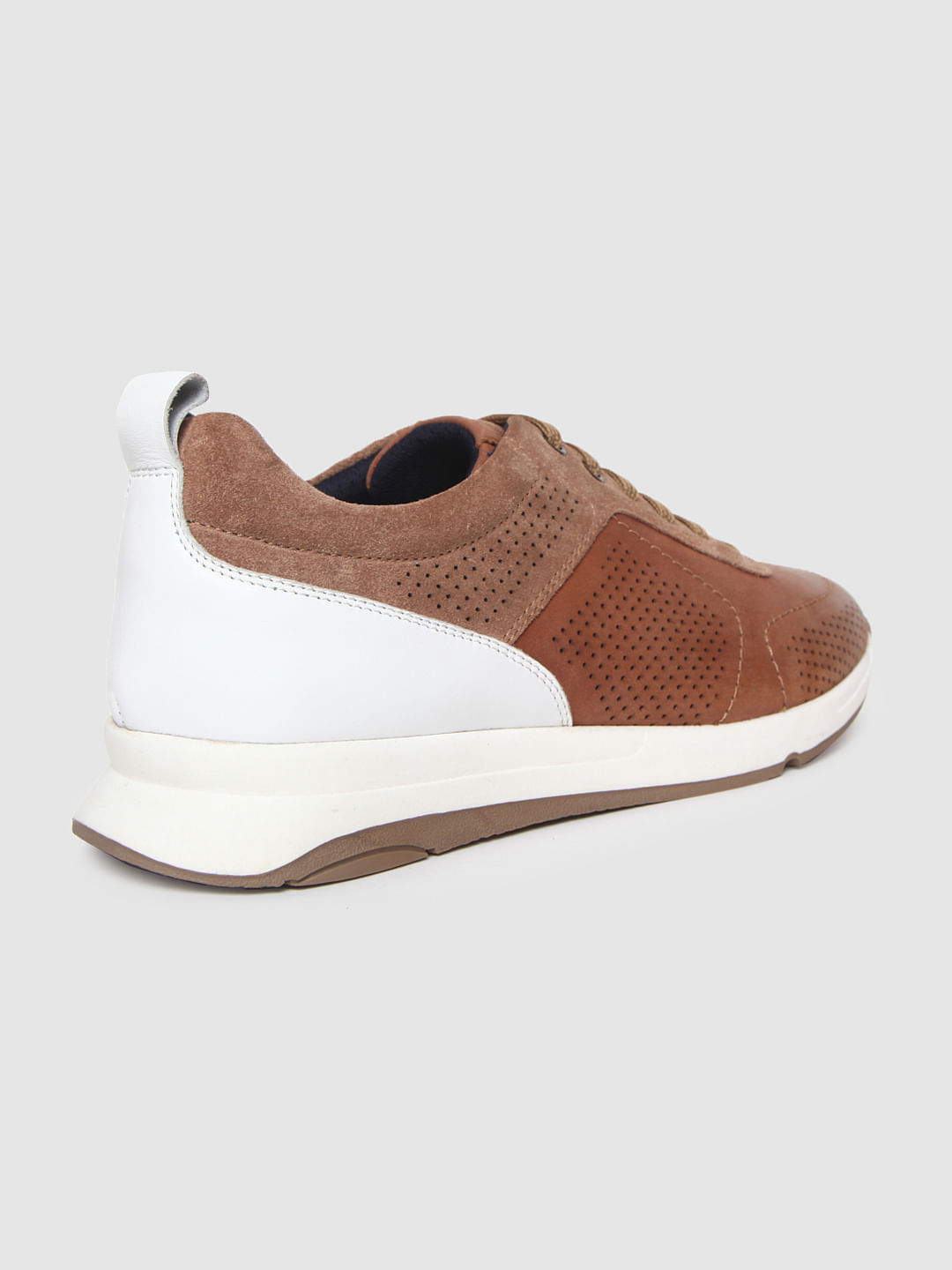 Light Brown Colourblocked Leather Sneakers