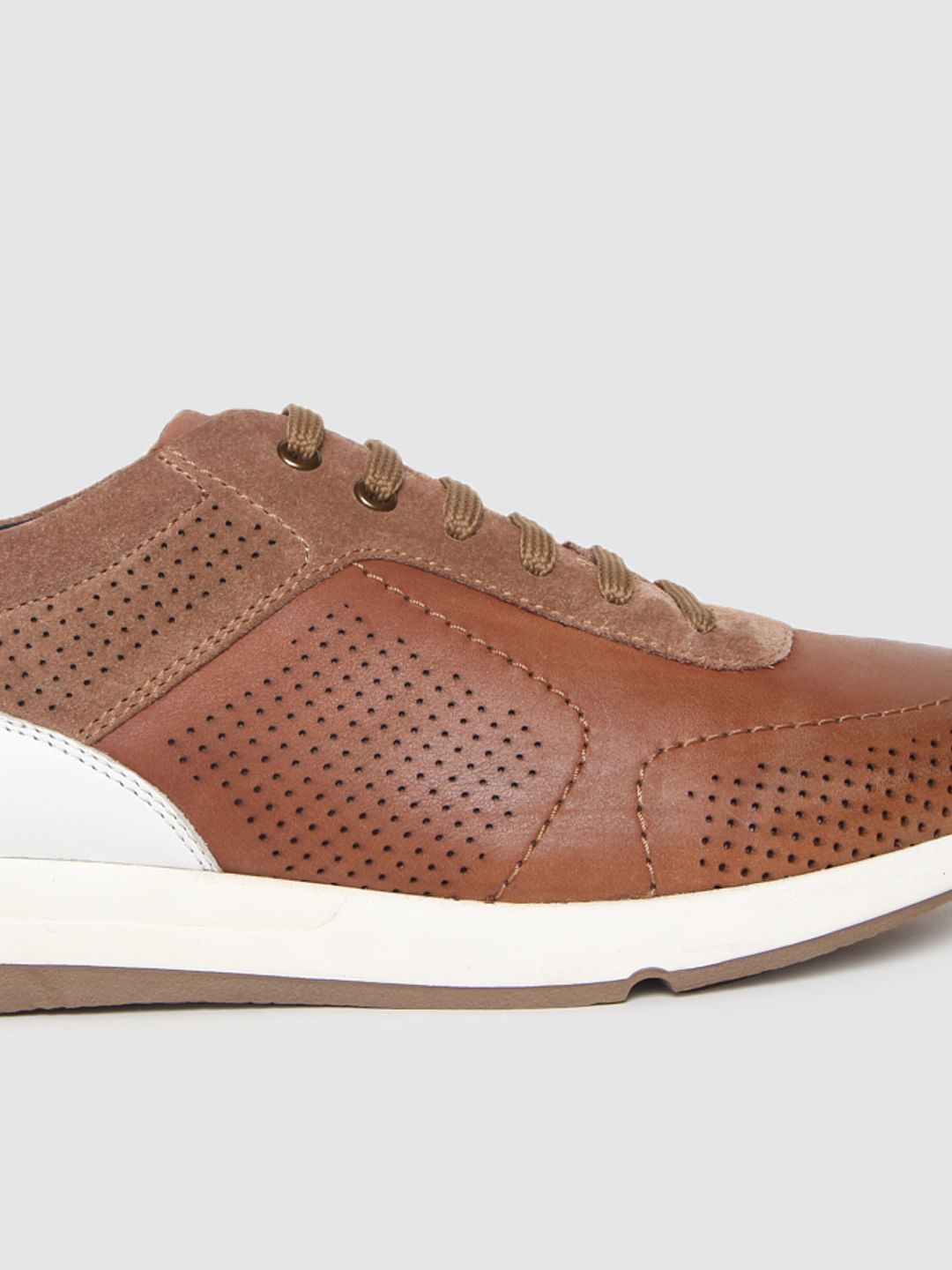 Light Brown Colourblocked Leather Sneakers