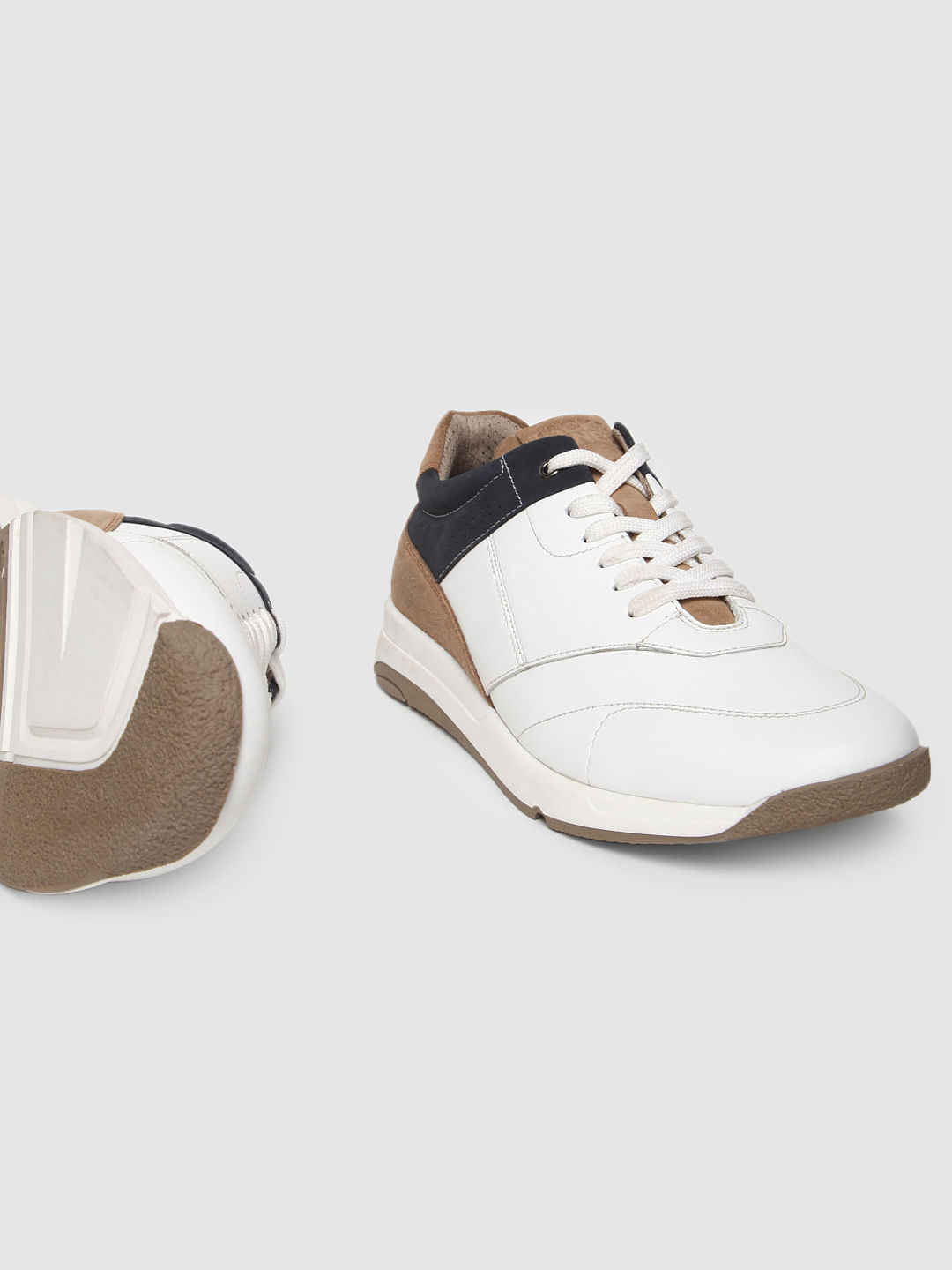 White Colourblocked Leather Sneakers - 6