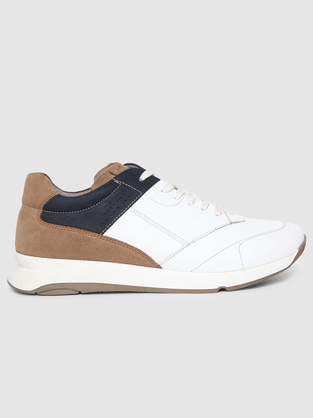 White Colourblocked Leather Sneakers