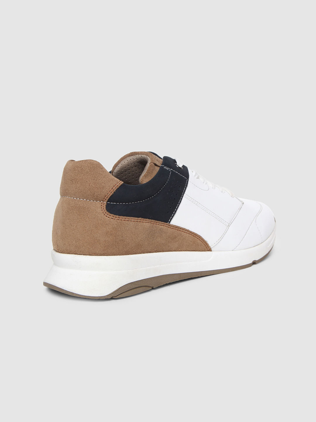 White Colourblocked Leather Sneakers