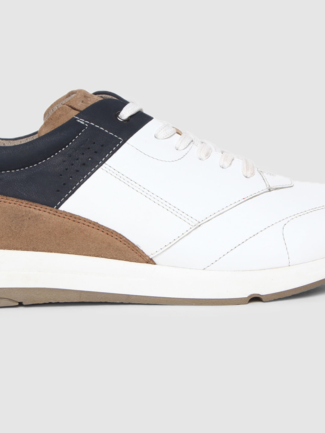 White Colourblocked Leather Sneakers