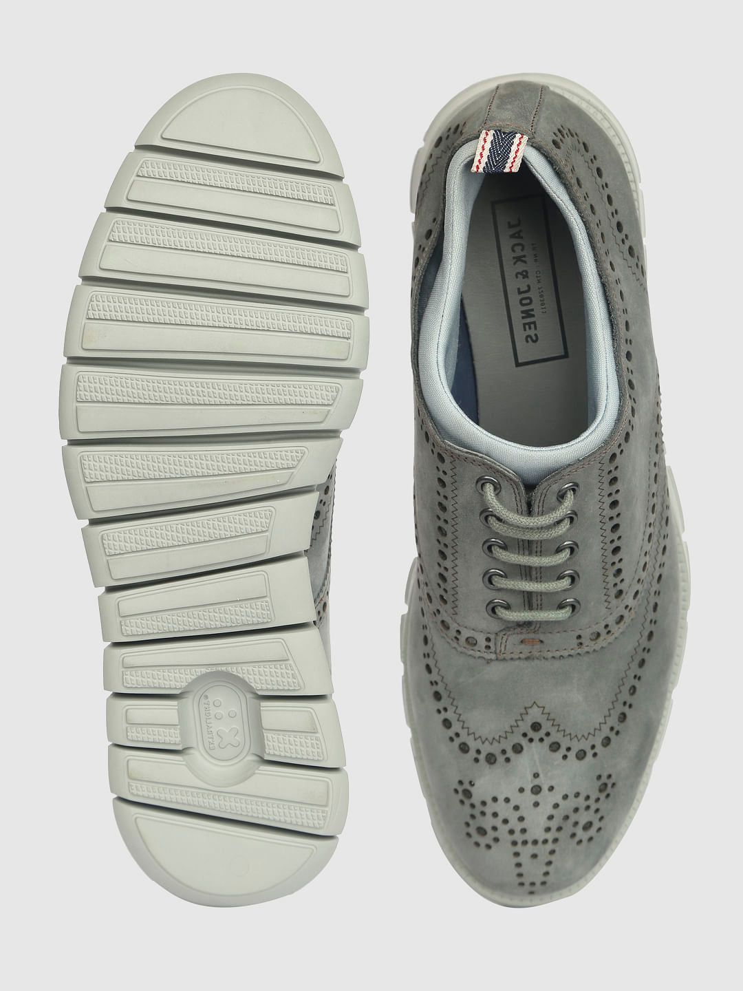 Grey Perforated Brogue Leather Boots