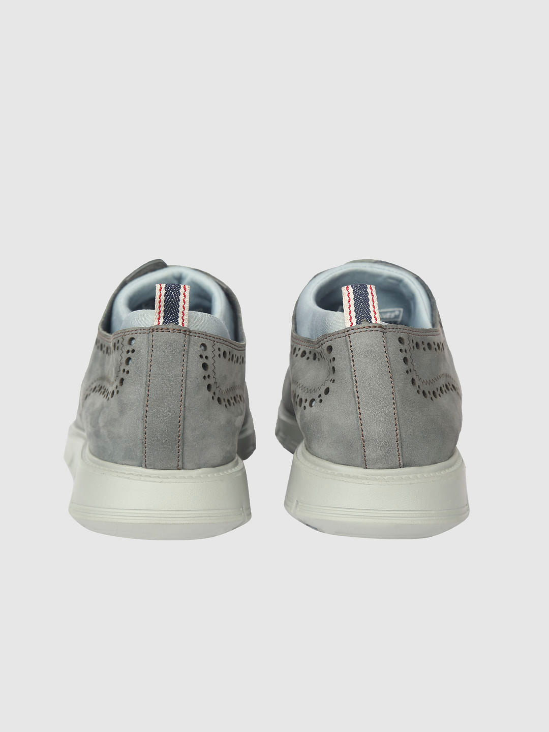Grey Perforated Brogue Leather Boots