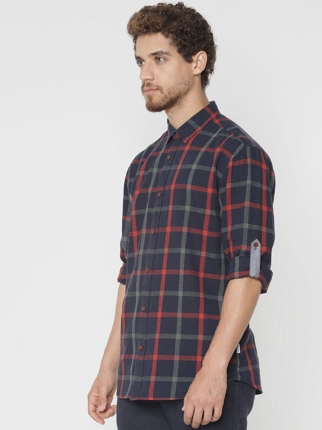 Navy Blue Check Slim Fit Full Sleeves Shirt