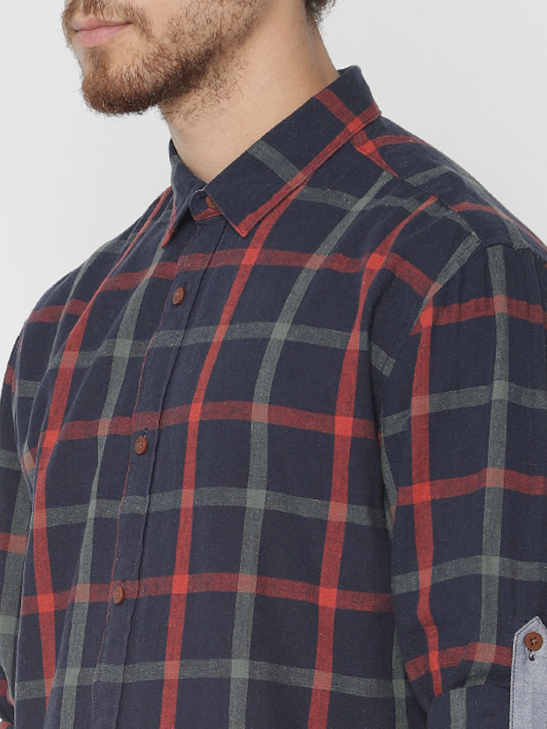 Navy Blue Check Slim Fit Full Sleeves Shirt