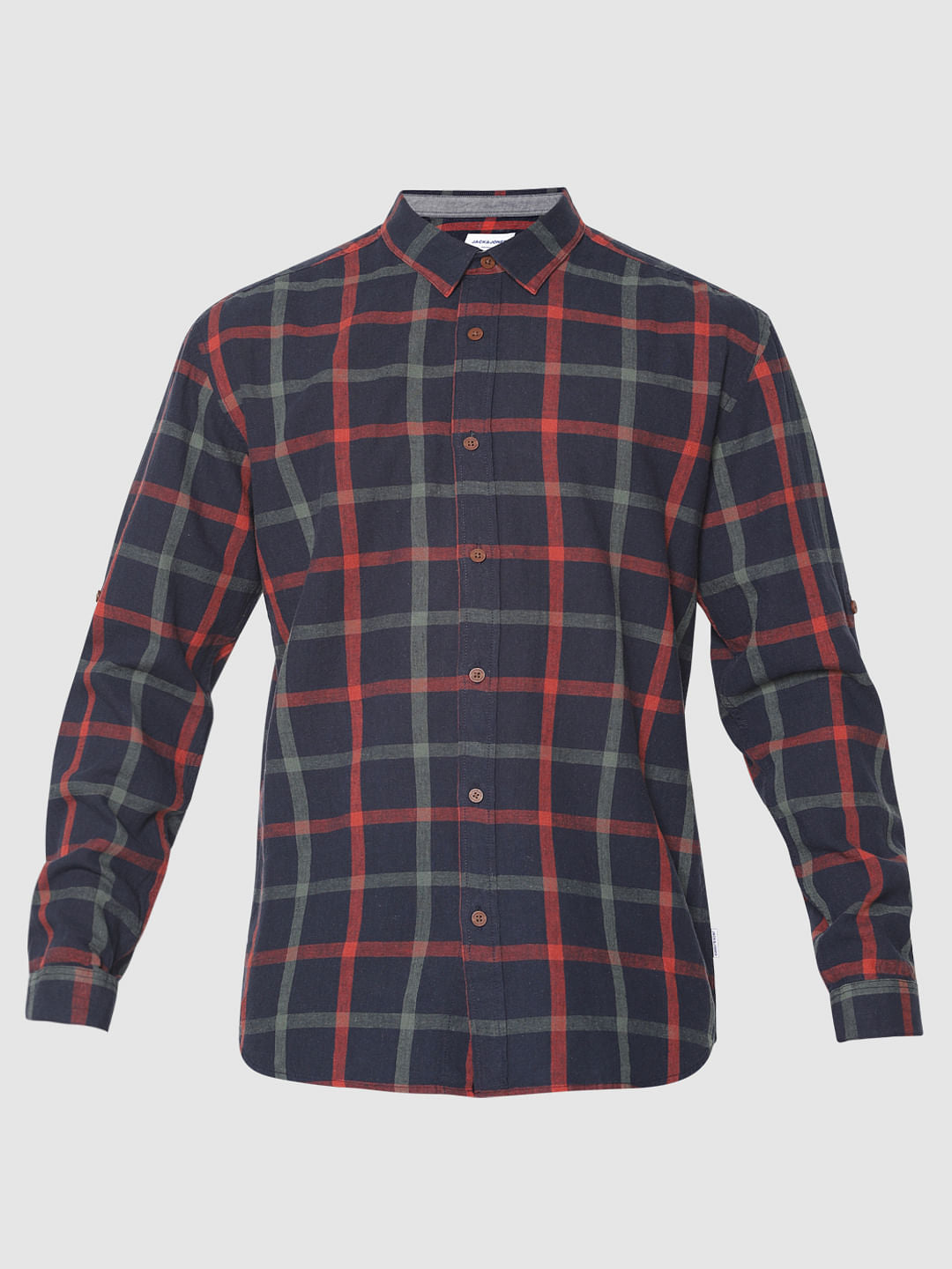 Navy Blue Check Slim Fit Full Sleeves Shirt