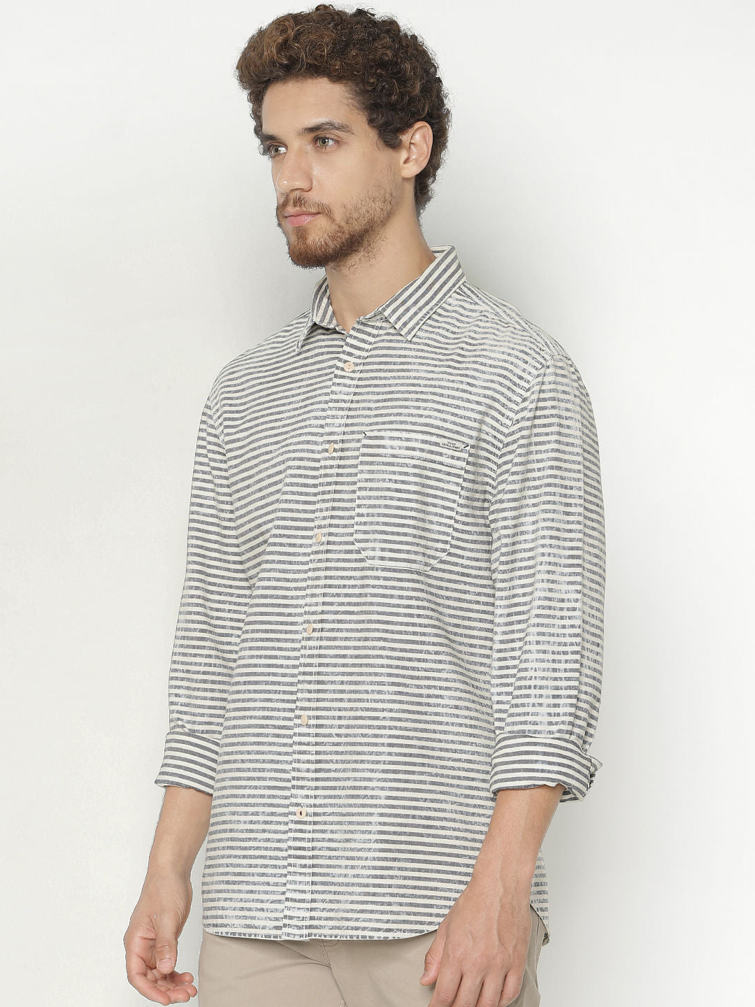 White Striped Slim Fit Full Sleeves Shirt