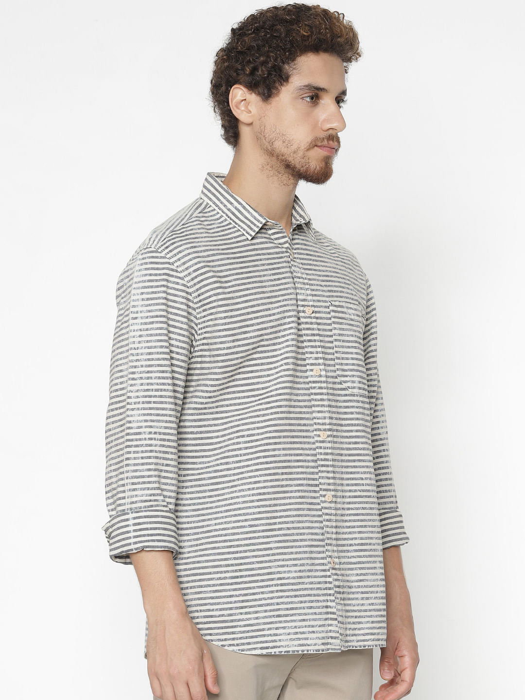 White Striped Slim Fit Full Sleeves Shirt