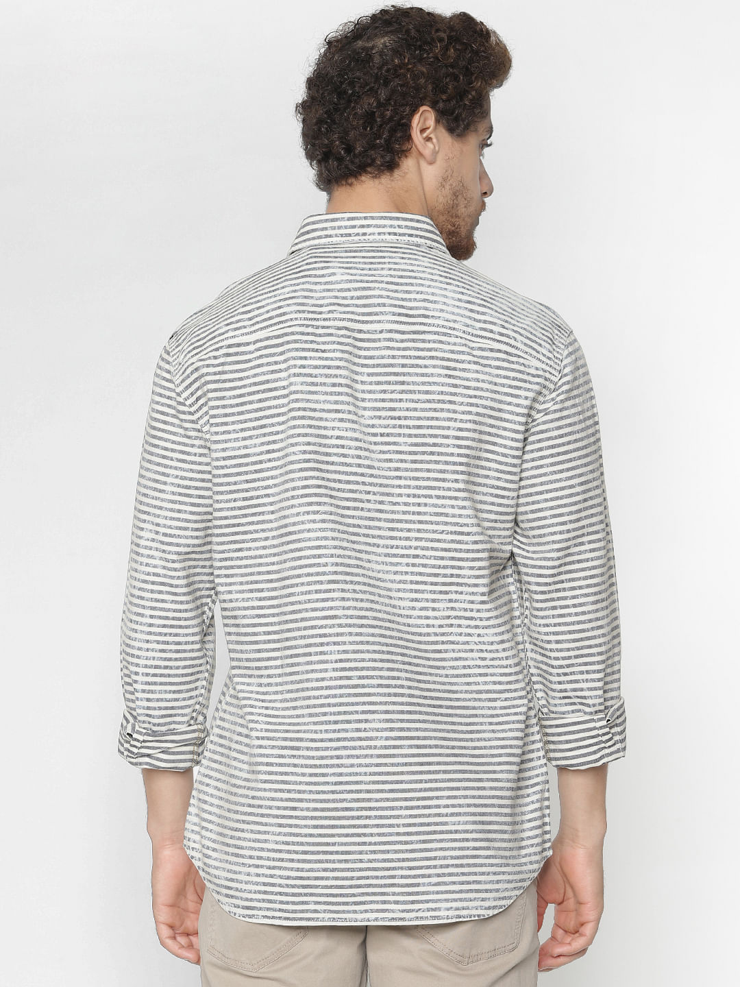 White Striped Slim Fit Full Sleeves Shirt