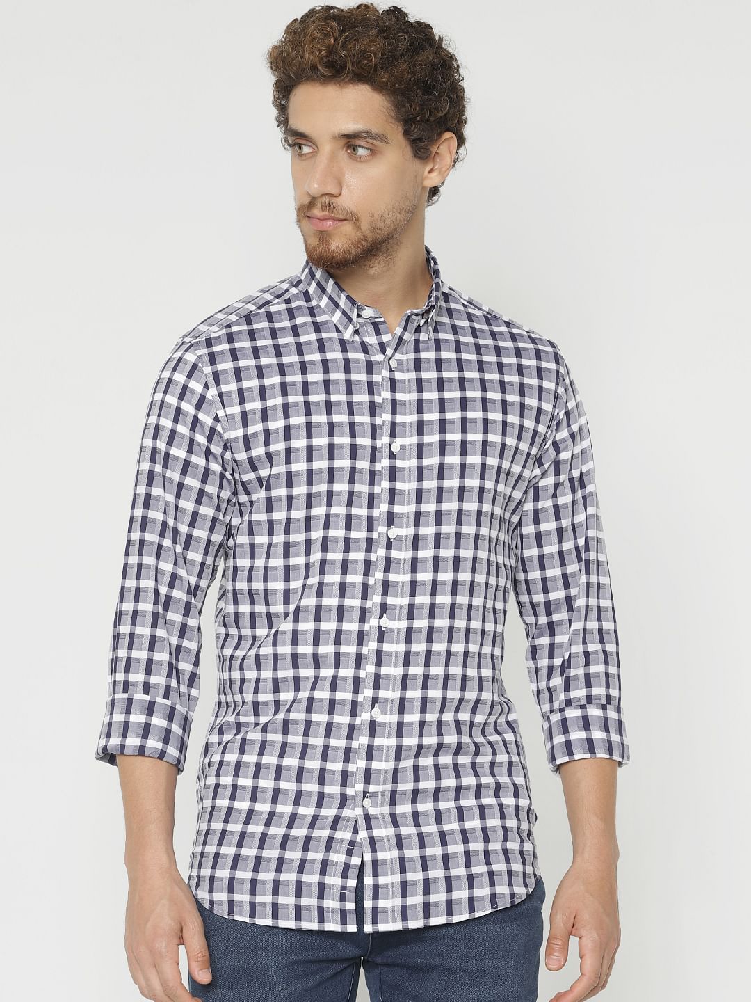 Blue Check Slim Fit Full Sleeves Shirt