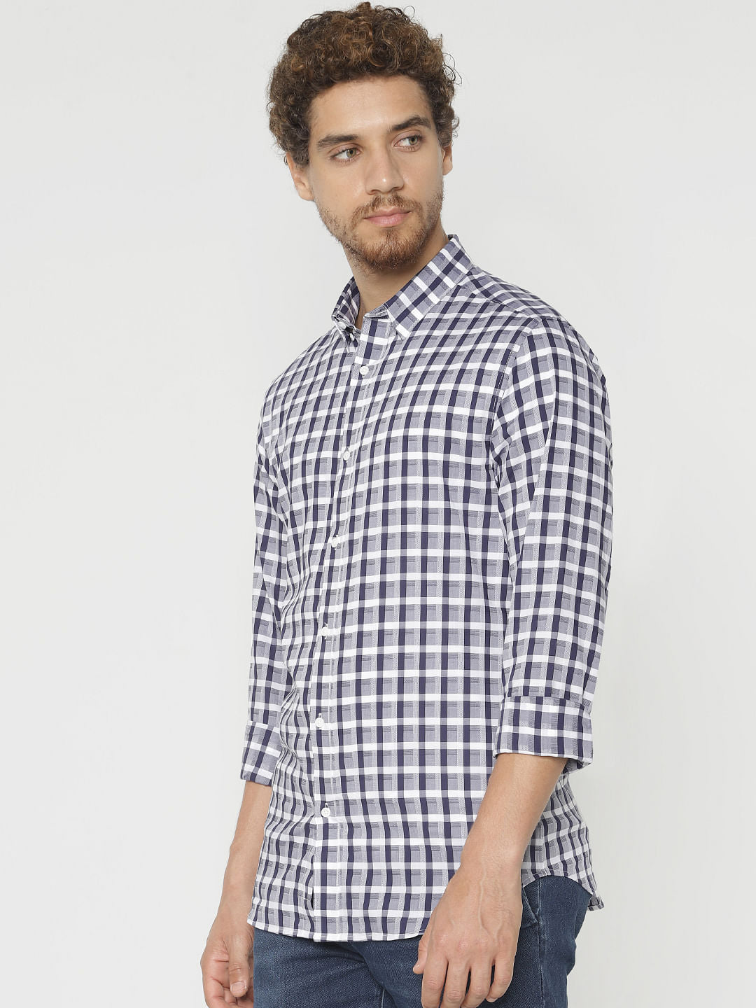 Blue Check Slim Fit Full Sleeves Shirt