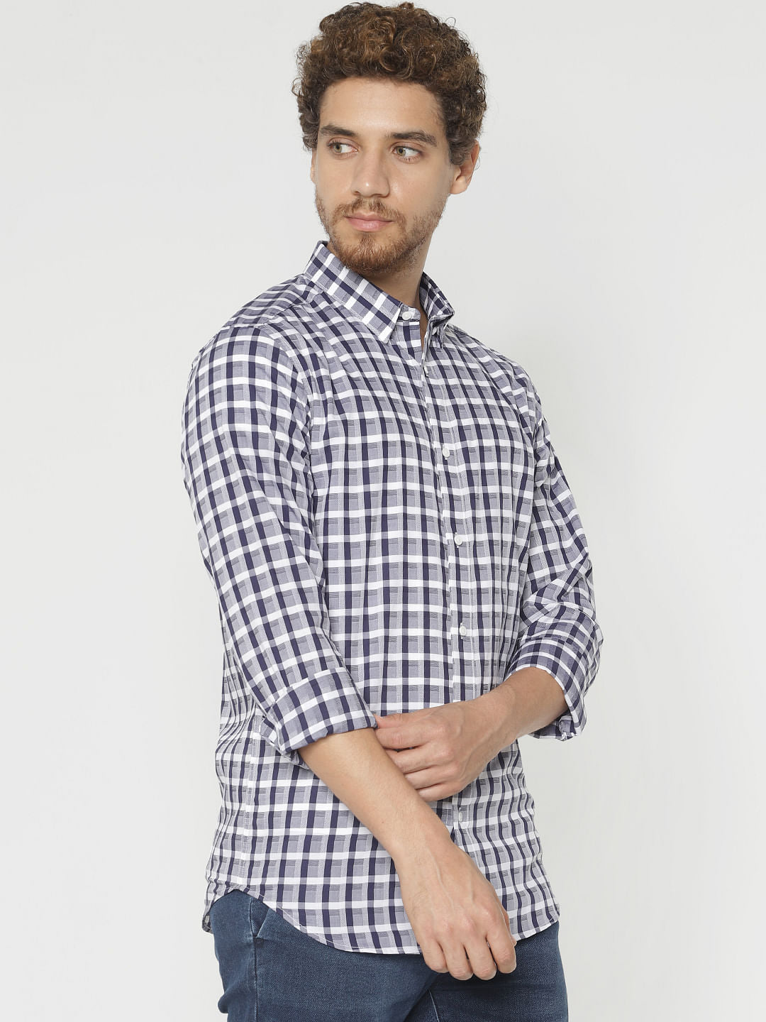 Blue Check Slim Fit Full Sleeves Shirt