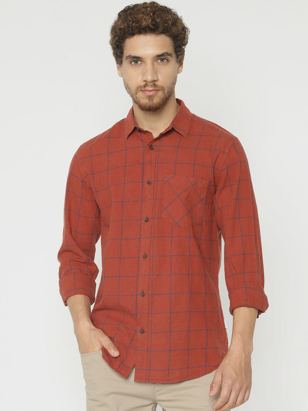 Red Check Slim Fit Full Sleeves Shirt