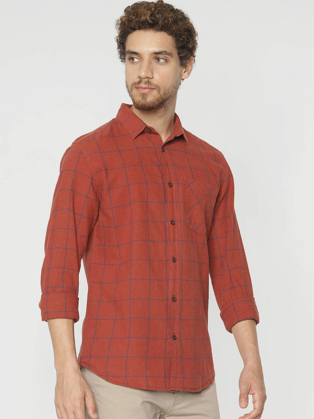 Red Check Slim Fit Full Sleeves Shirt