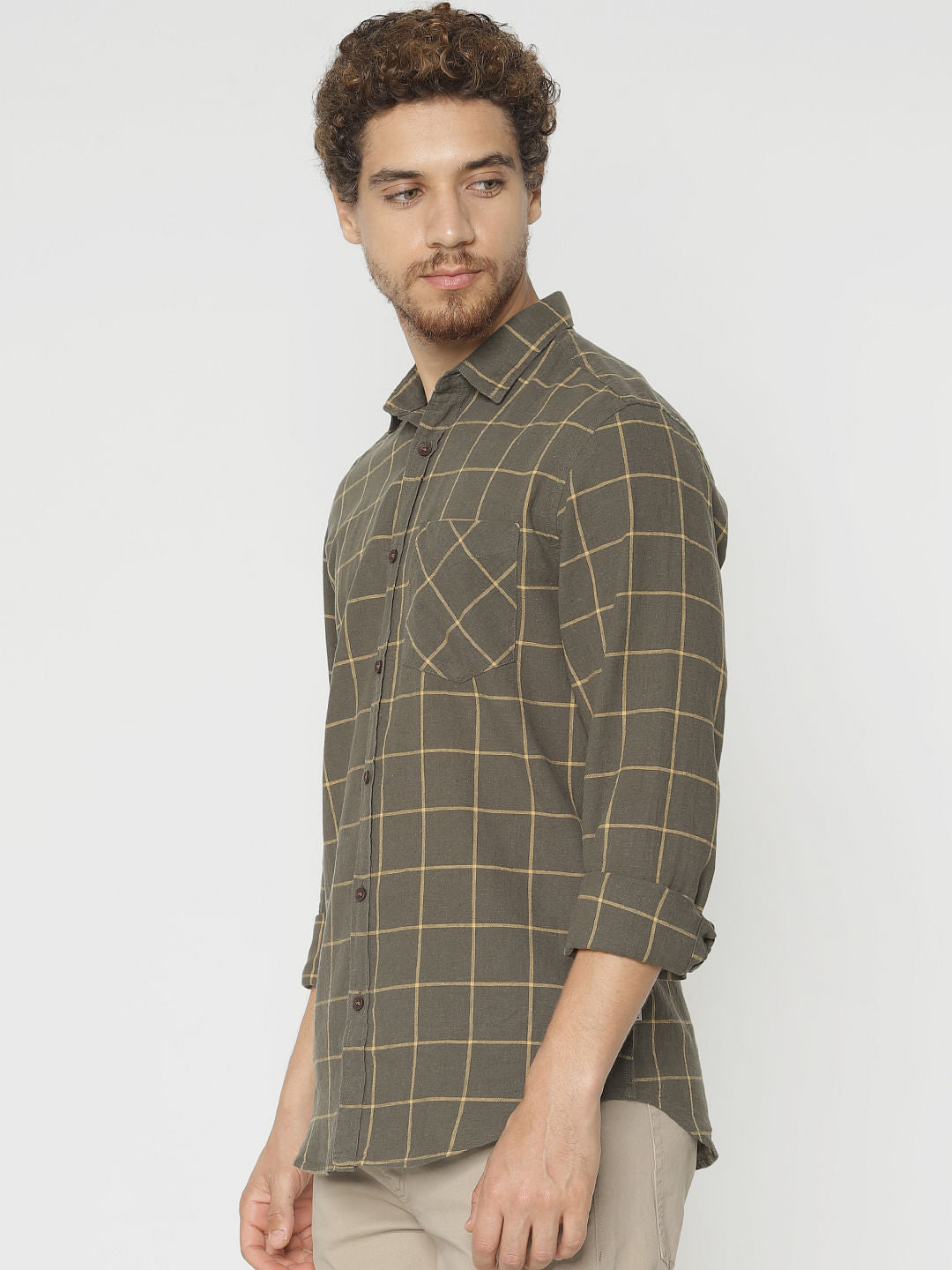 Green Check Slim Fit Full Sleeves Shirt