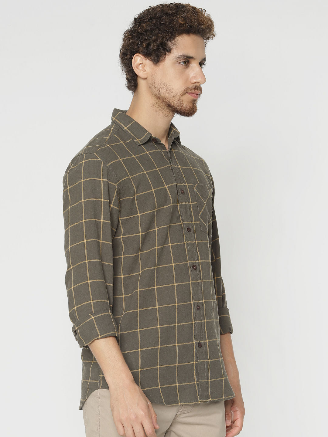 Green Check Slim Fit Full Sleeves Shirt