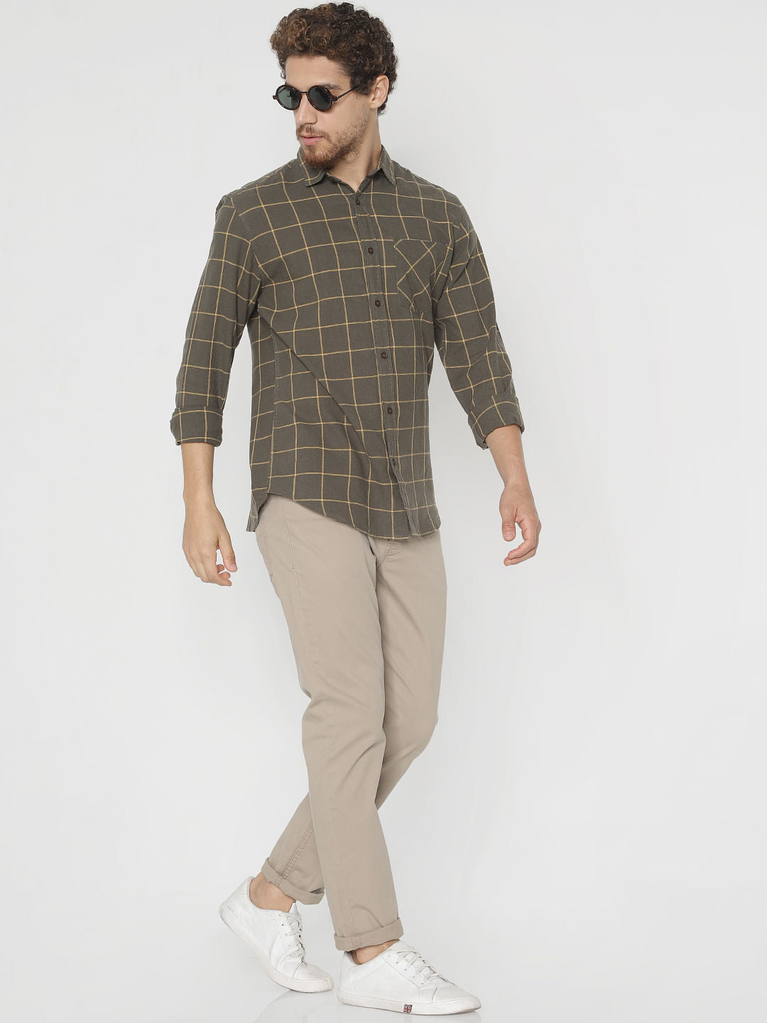 Green Check Slim Fit Full Sleeves Shirt
