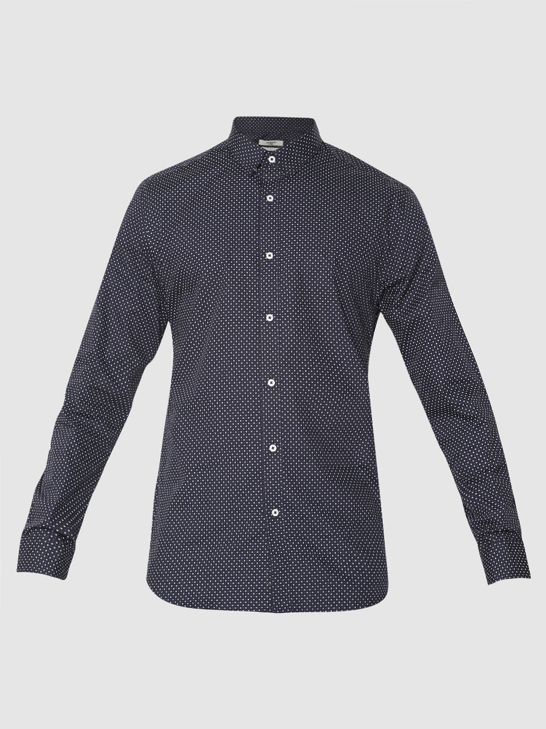 Navy Blue Printed Slim Fit Full Sleeves Shirt