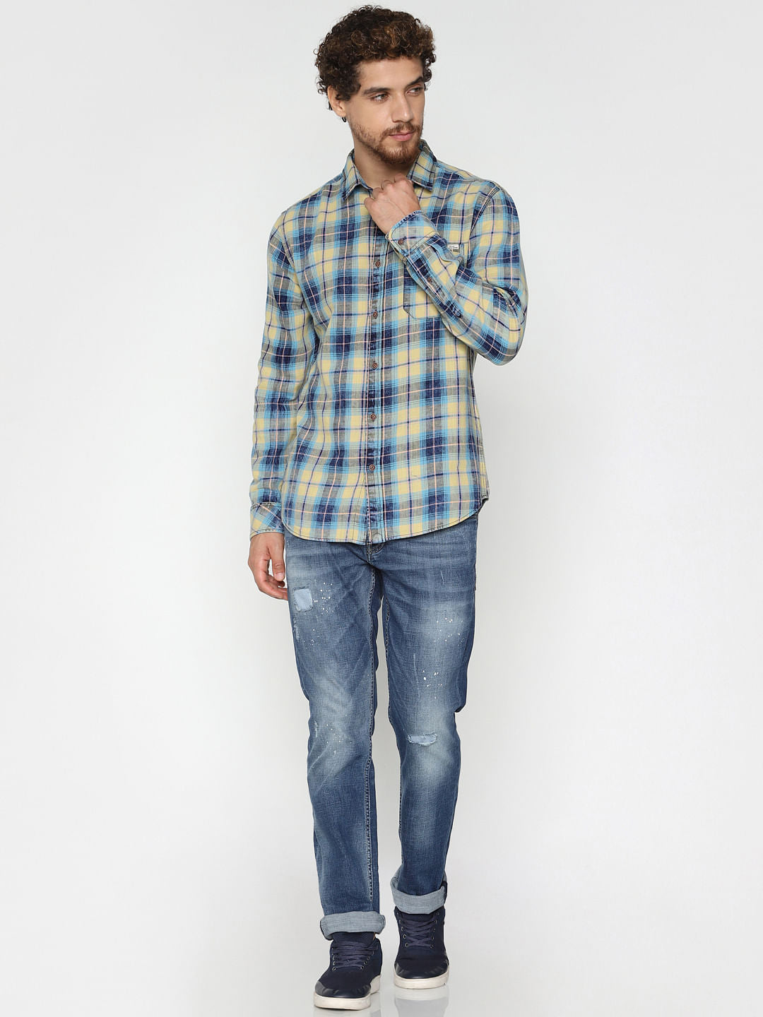 Yellow Check Full Sleeves Shirt