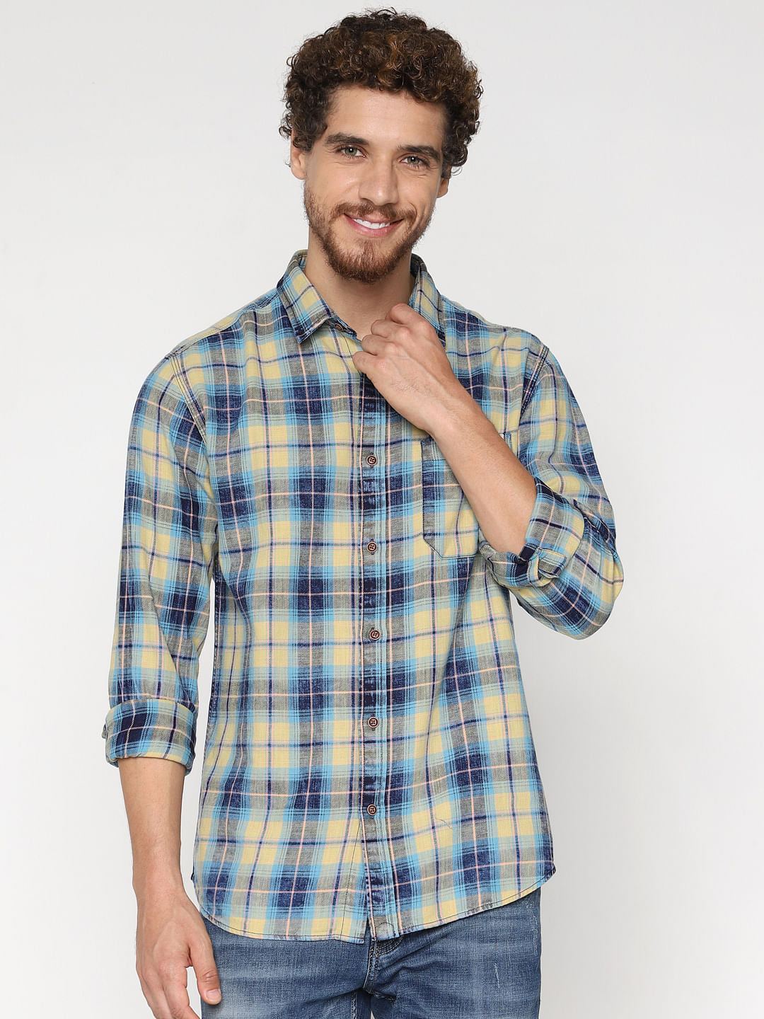 Yellow Check Full Sleeves Shirt