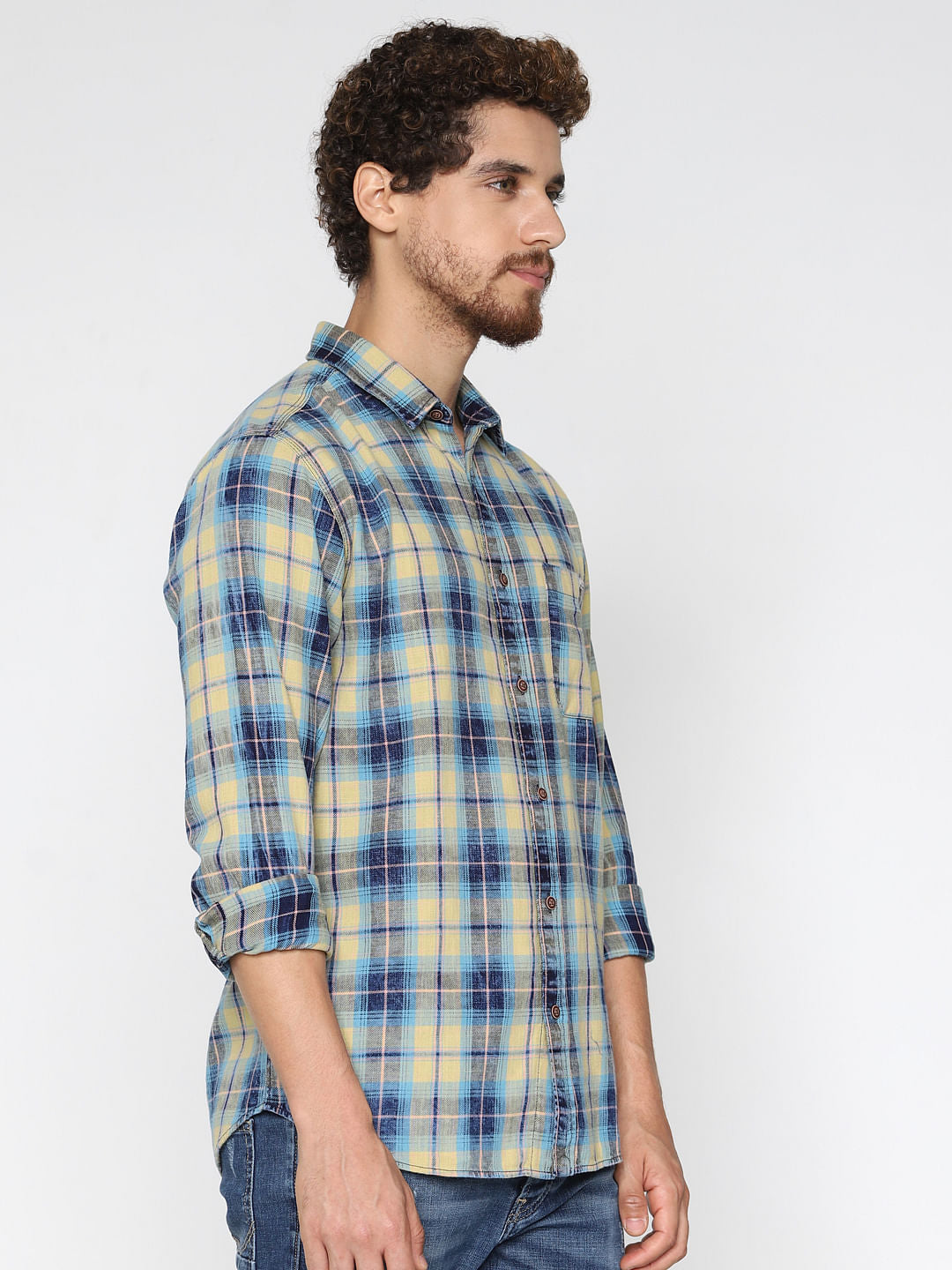 Yellow Check Full Sleeves Shirt
