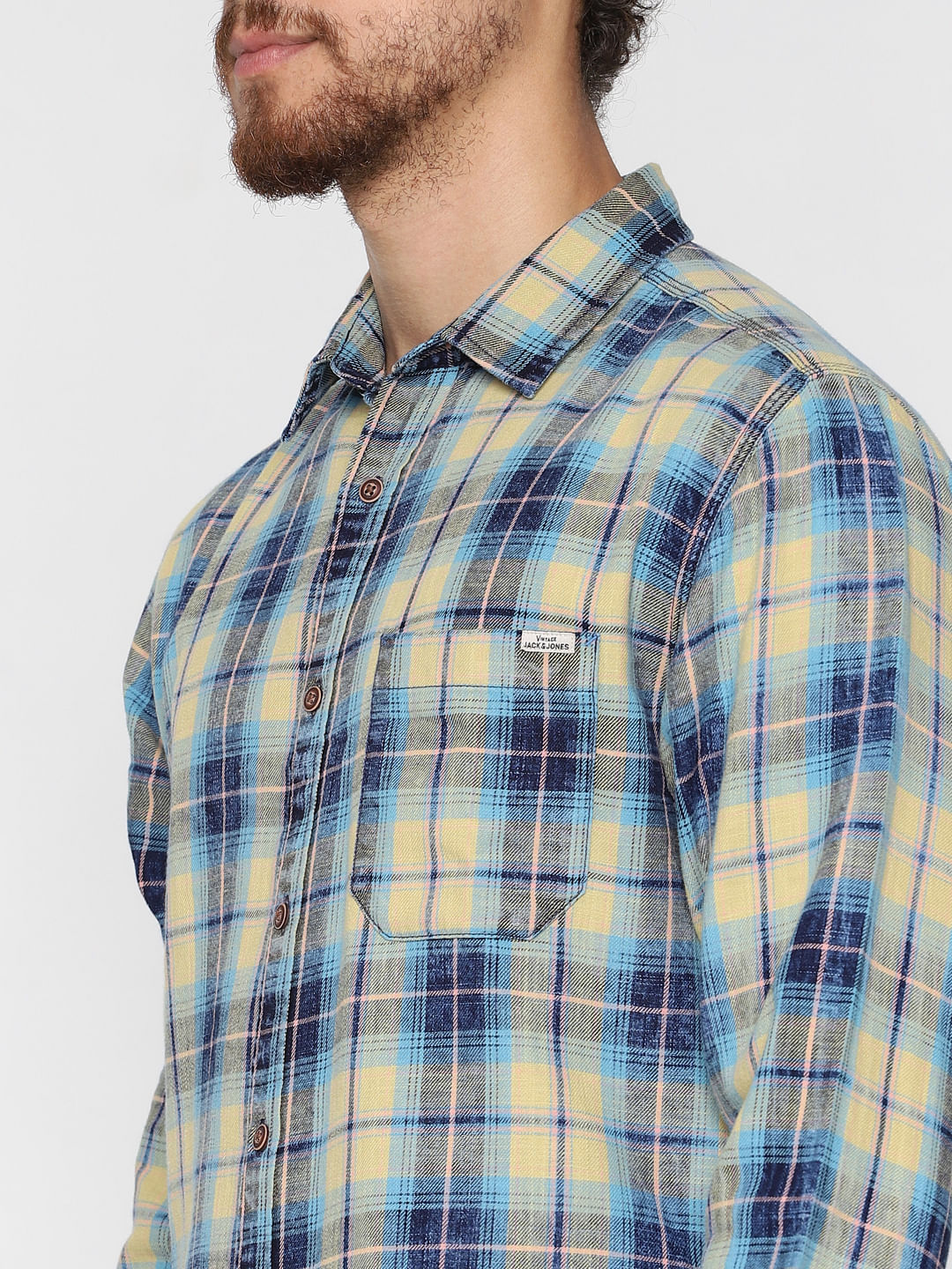 Yellow Check Full Sleeves Shirt