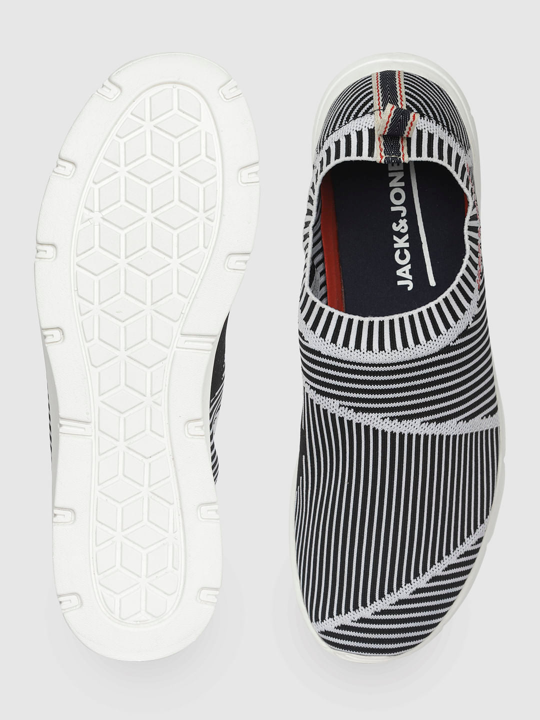 White Striped Slip On Sneakers