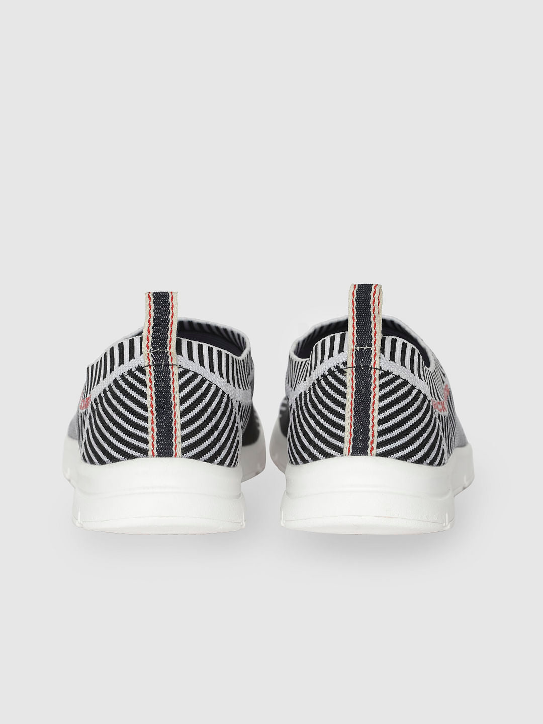 White Striped Slip On Sneakers