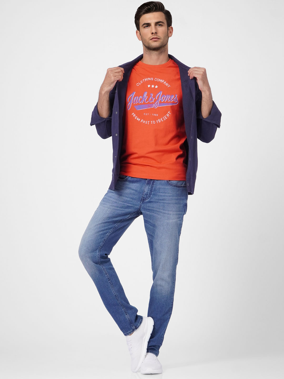 Orange Logo Print Crew Neck T-shirt - S