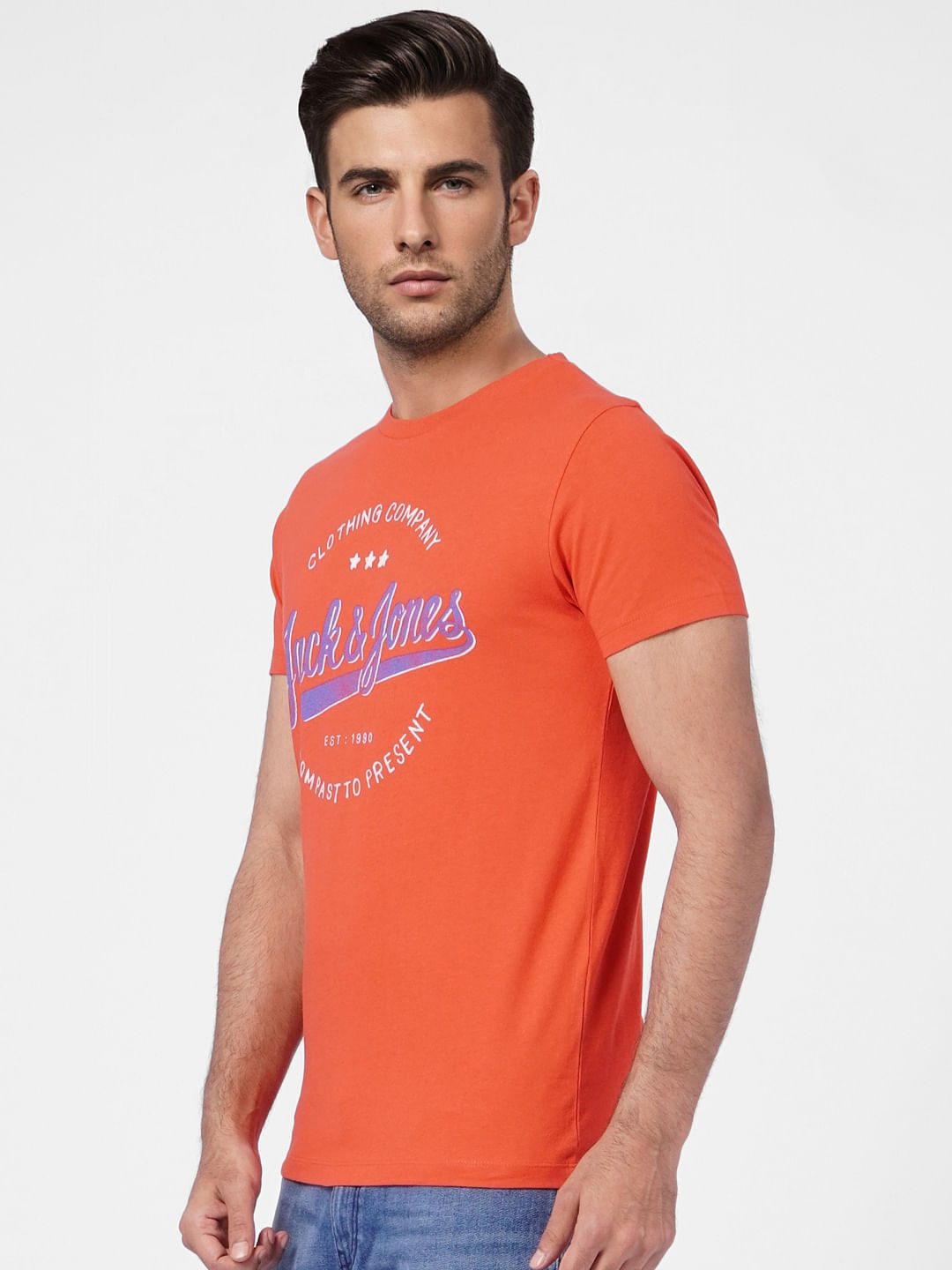 Orange Logo Print Crew Neck T-shirt