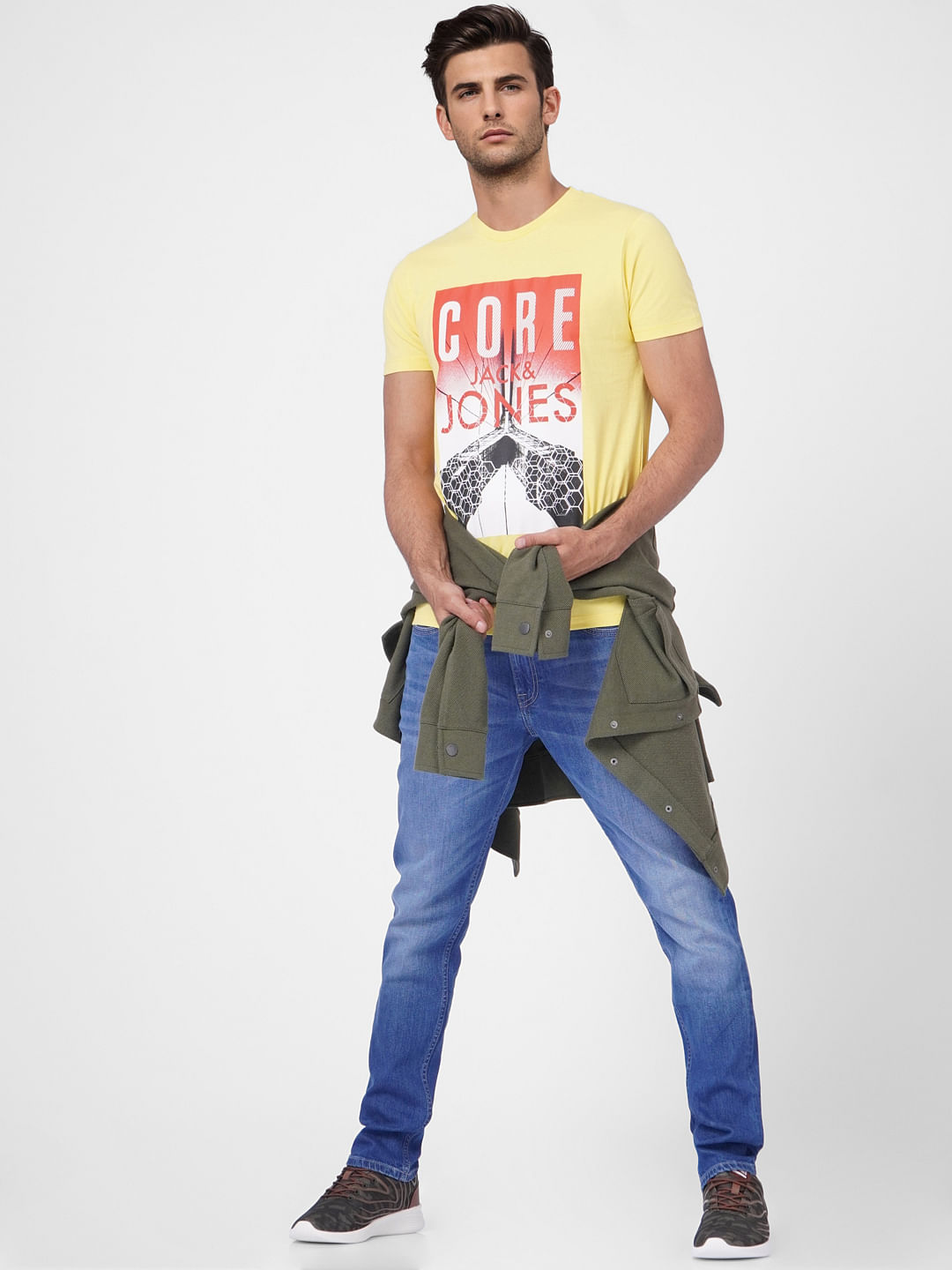 Yellow Graphic Print Crew Neck T-shirt - S